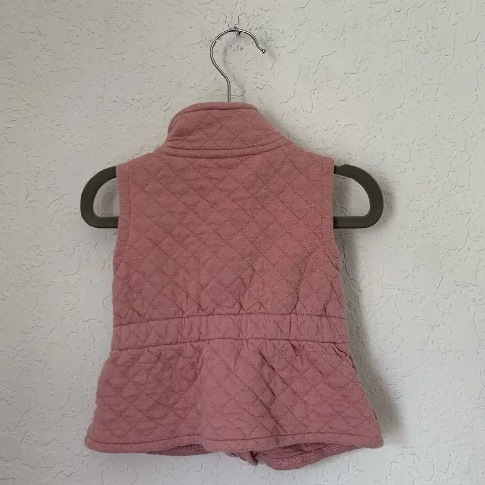 Carters Vest Baby Girl 12 Months Quilted‎ Pink Rose Full Zip Sleeveless Coquette